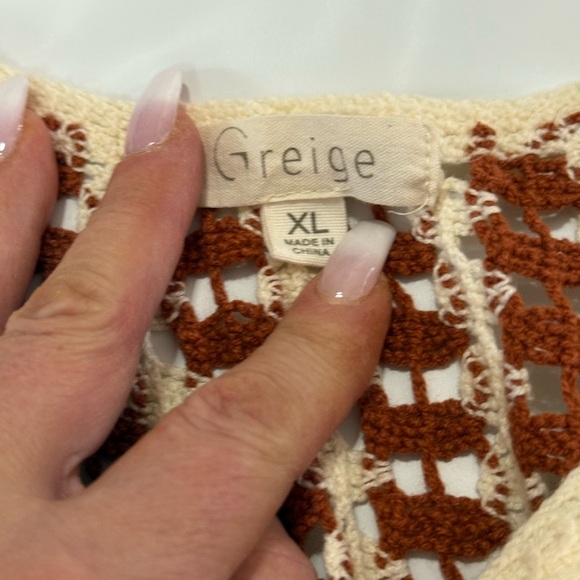 GREIGE Brown and White Crochet Sleeveless cropped top in size XL - Picture 12 of 12